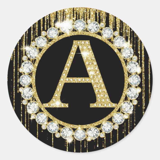 Gold Glitter Tropf Monogramm Anfangsbuchstabe Pers Runder Aufkleber (Vorderseite)