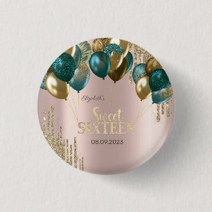 Gold Glitter-Tropfen Ballons Rose Gold Sweet 16 Button