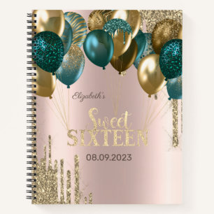 Gold Glitter-Tropfen Ballons Rose Gold Sweet 16 Notizbuch