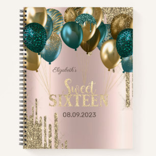 Gold Glitter-Tropfen Ballons Roségold Sweet 16 Notizbuch