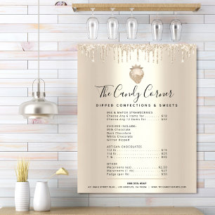 Gold Glitter Tropfen Dessert Süßigkeiten Menü Prei Poster