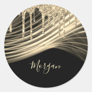Gold Glitter Tropfen Gold Lichtstrahlen Gold Name Runder Aufkleber