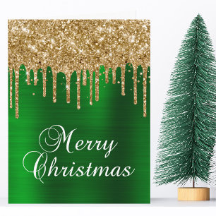 Gold Glitter-Tropfen Grüne Folie Frohe Weihnachten Karte
