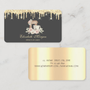 Gold Glitter Tropfen Mischer Blumen Bäckerei Visitenkarte