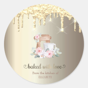 Gold Glitter Tropfen Mixer Blumen Küche Runder Aufkleber