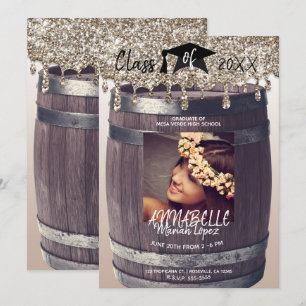 Gold Glitter Tropfen Moderne Rustikale Abschlussfo Einladung