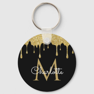Gold Glitter-Tropfen Monogramm Elegant Chic Schrif Schlüsselanhänger