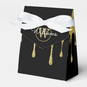 Gold Glitter-Tropfen Monogramm Schriftname Schwarz Geschenkschachtel