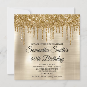 Gold Glitter Tropfen Platin Folie 40. Geburtstag Einladung