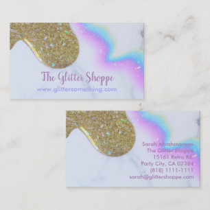 Gold Glitter Tropfen Regenbogenfarben Visitenkarte