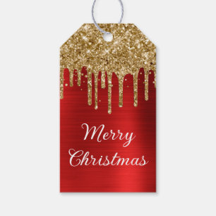 Gold Glitter-Tropfen Rote Folie Frohe Weihnachten Geschenkanhänger