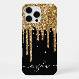 Gold Glitter Tropfen Schwarzes Glam Signet iPhone 16 Pro Max Hülle
