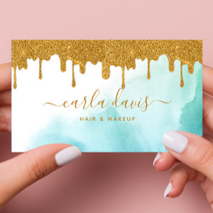 Gold Glitter Tropfen Teal Wasserfarbe Make-up-Arti Visitenkarte