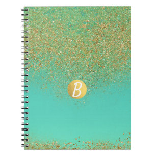 Gold Glitter & Türkis Aqua Glam Glamour Monogramm Notizblock