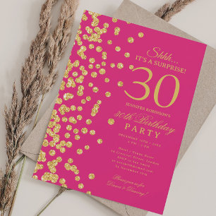 Gold Glitter Überraschung 30. Geburtstag Hot Pink Einladung