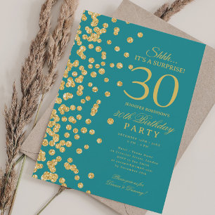 Gold Glitter Überraschung 30. Geburtstag Türkis Einladung