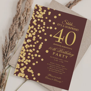 Gold Glitter Überraschung 40. Geburtstag Burgund Einladung