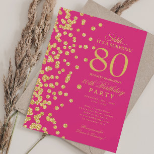 Gold Glitter Überraschung 80. Geburtstag Hot Pink Einladung