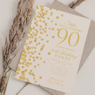 Gold Glitter Überraschung 90. Geburtstag Champagne Einladung