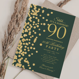 Gold Glitter Überraschung 90. Geburtstag Grün Einladung