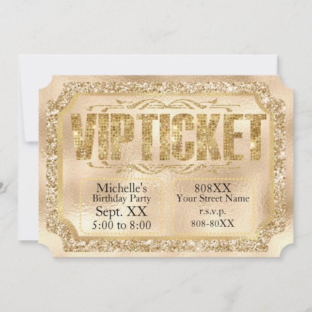 Gold Glitter und Diamanten Ticket Einladung (Vorderseite)
