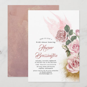 Gold Glitter und Dusty Rose Florale Brautparty Einladung