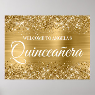 Gold Glitter und Folie Quinceanera Willkommen Poster