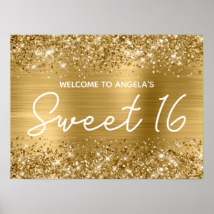 Gold Glitter und Folie Süße 16 Willkommen Poster