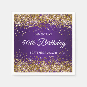 Gold Glitter und königliches Lila 50. Geburtstag Serviette