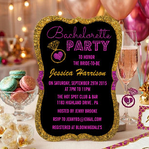 Gold Glitter und Magenta Pink Junggesellinnenabsch Einladung