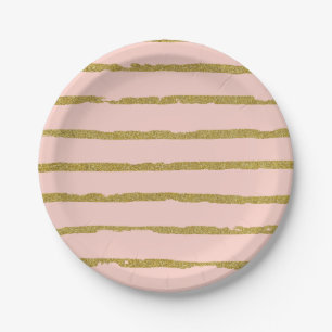 Gold Glitter und Pink Modern Lines Muster Pappteller