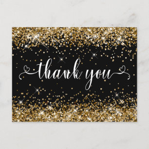 Gold Glitter und Schwarz Sweet 16 Herzen Danke Postkarte