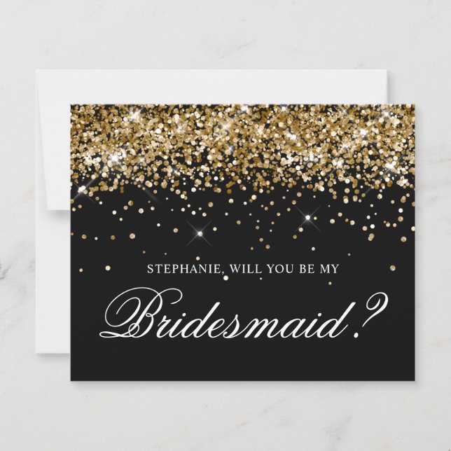 Gold Glitter und schwarze Brautjungfer-Vorschlagsk (Vorderseite)