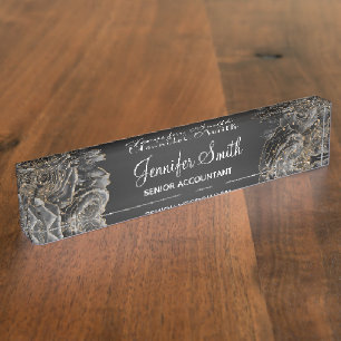 Gold Glitter und schwarze Glamour-Rosen Namensplakette