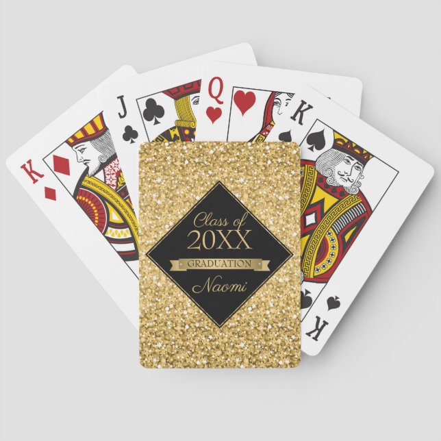 Gold Glitter und schwarze Quadrate Spielkarten (Rückseite)