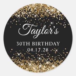 Gold Glitter und schwarzer 30. Geburtstag Runder Aufkleber