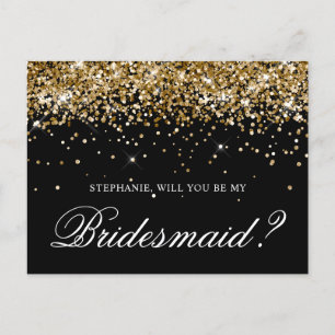Gold Glitter und schwarzer Brautjungfer Vorschlag Postkarte