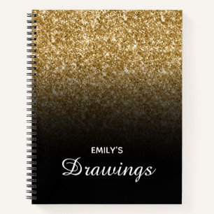 Gold Glitter und schwarzer Ombre personalisiertes Notizbuch
