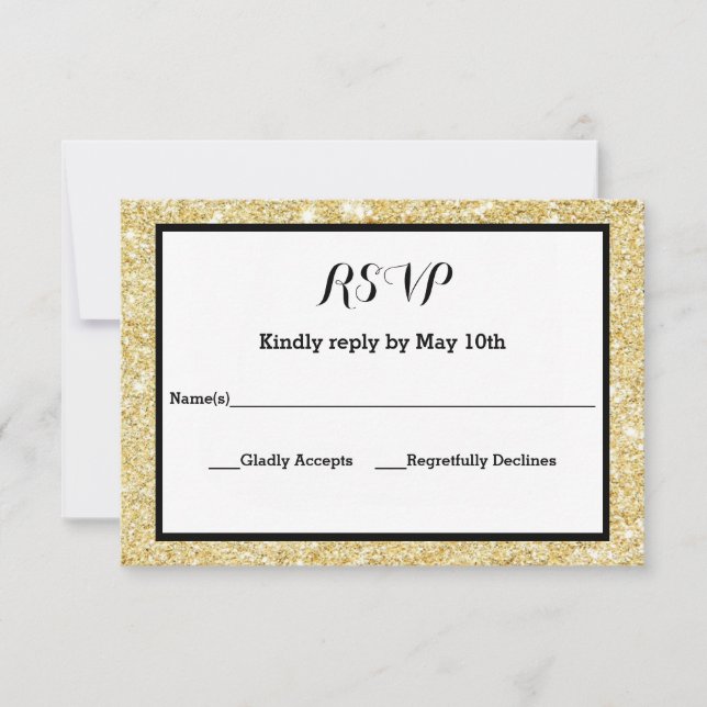 Gold Glitter und Schwarzer Rahmen - RSVP Response  Karte (Vorderseite)