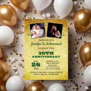 Gold Glitter und Smaragd 30. Jubiläumsfoto Einladung