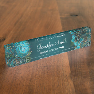 Gold Glitter und Teal Glam Rosen Namensplakette