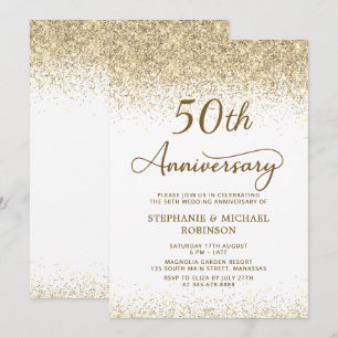 Gold Glitter und Weiß 50. Hochzeitstag Einladung