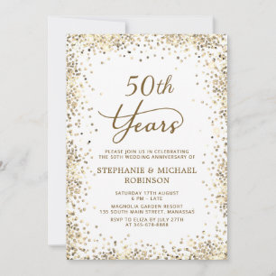 Gold Glitter und Weiß zum 50. Hochzeitstag Einladung
