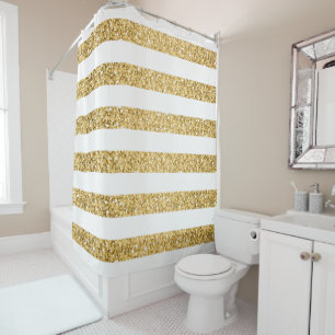 Gold Glitter und weiße Streifen Duschvorhang