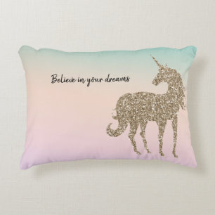 Gold Glitter Unicorn Aqua Peach Pink Shadow Tie Dy Dekokissen