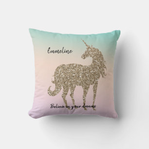 Gold Glitter Unicorn Aqua Peach Pink Shadow Tie Dy Kissen