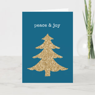Gold Glitter Weihnachtsbaum Blau Frieden & Freude Karte