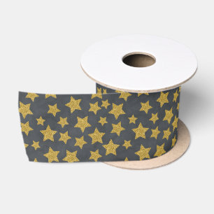 Gold Glitter Weihnachtssterne auf Kohlegrau Satinband