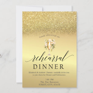 Gold Glitter Wein Glas Blumen Probeessen Einladung
