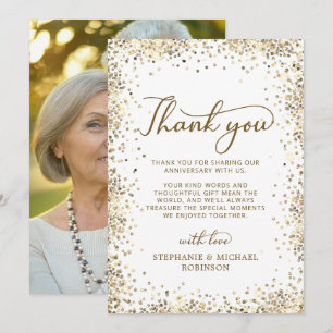 Gold Glitter Weiß Foto 50. Hochzeitstag Dankeskarte